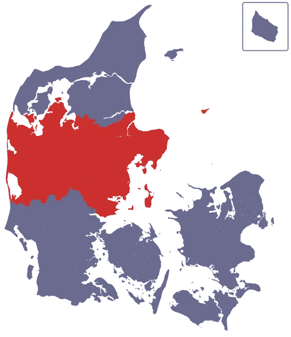Map of Denmark with Central Jutland highlighted