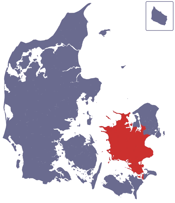 Map of Denmark with Rest of Zealand highlighted